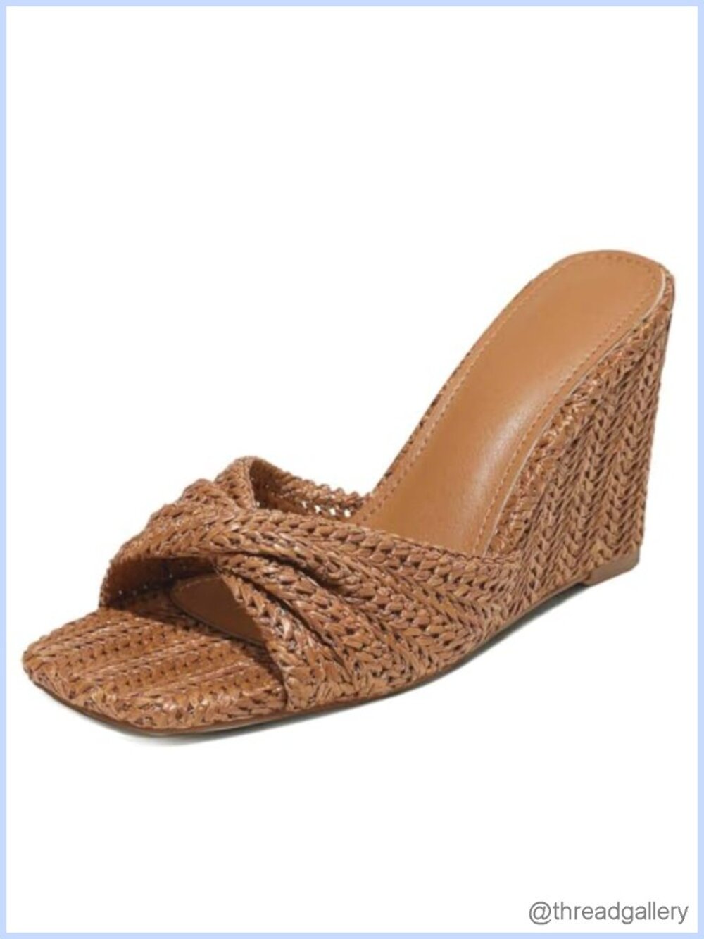 Woven Straw Wedge Sandals Slip On Square Toe Ankle Strap Summer Beach Mules
